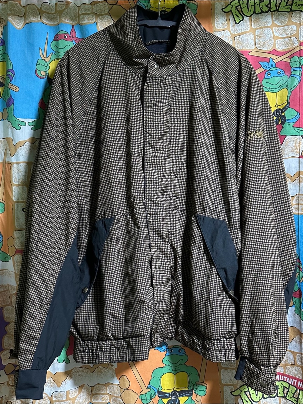 Men's Houndstooth Windbreaker Jacket - Black/Gray